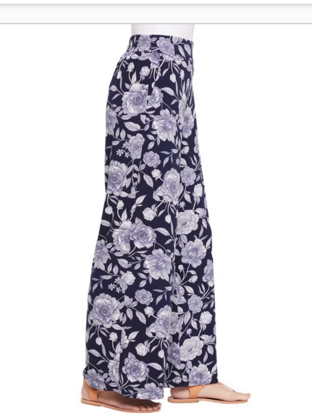 Three Dots Navy Floral Wide Leg Pants